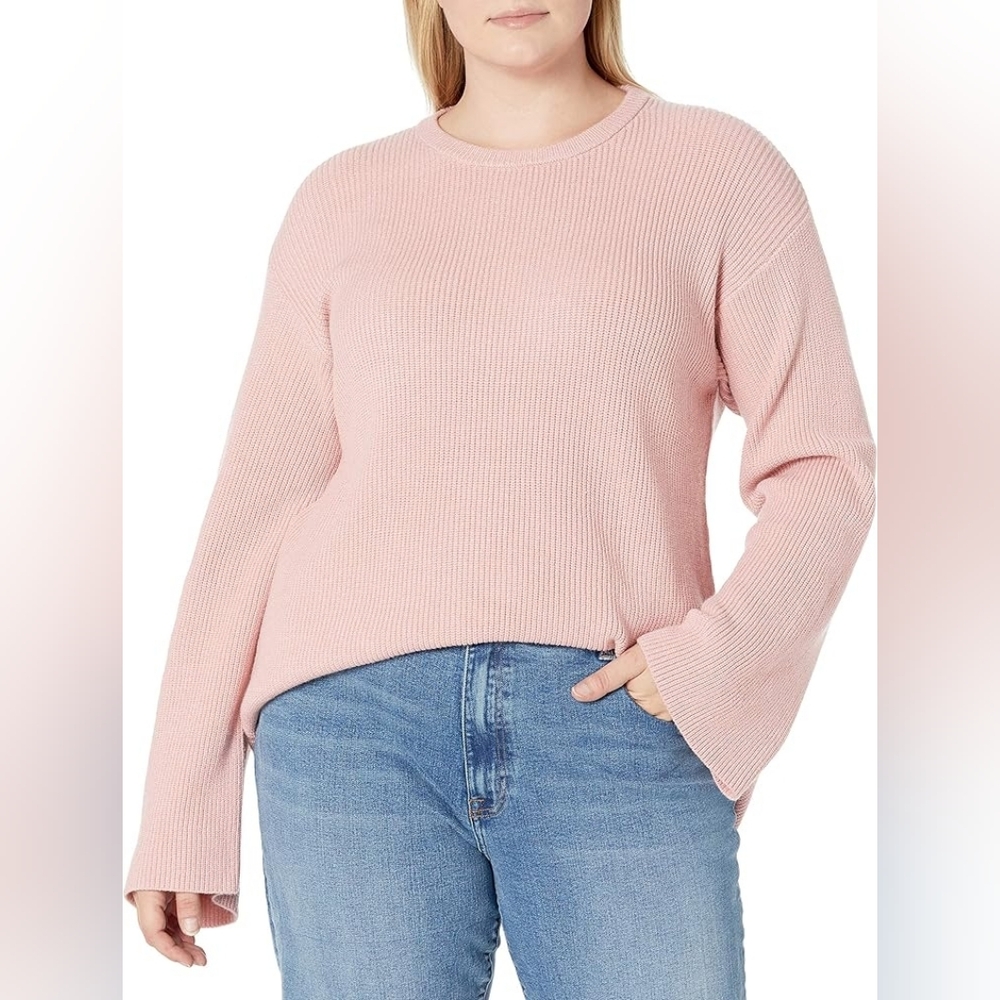 The Drop Women’s Alice Ribbed Crewneck Sweater, Back Slit, Zephyr Pink, Size L - Picture 5 of 8